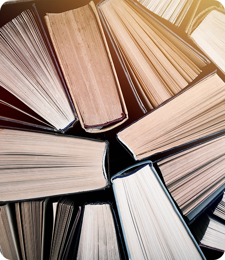 Stack of open books